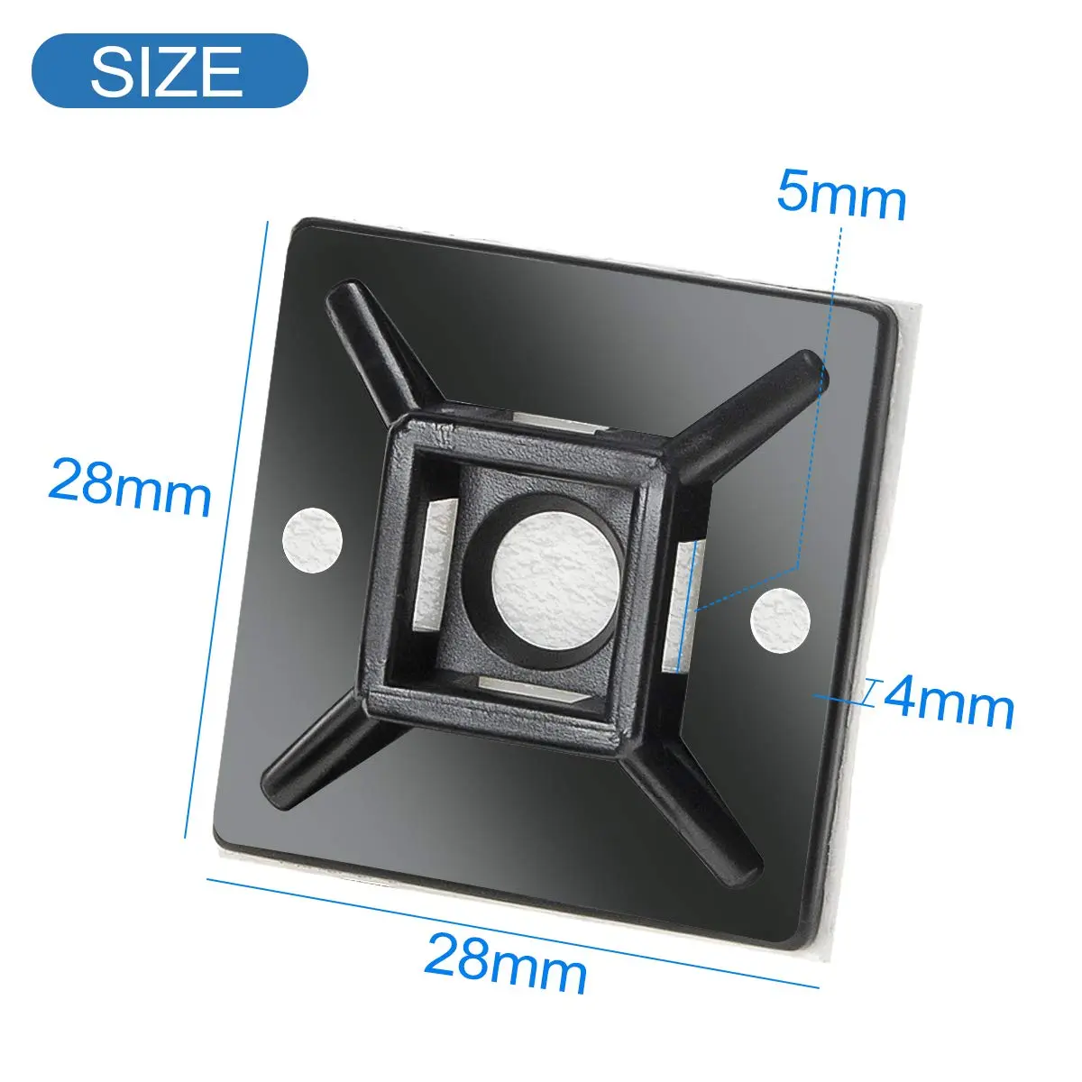 XHF 100 PCS 1.1" Black Self Adhesive Cable Zip Tie Mounts | Cable Management Organizer - view 3