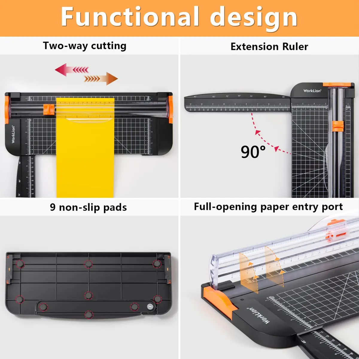 WORKLION Paper Cutter - A4 Craft Cutter with Security Blade, 12 inch Black Office Paper Trimmer - view 5