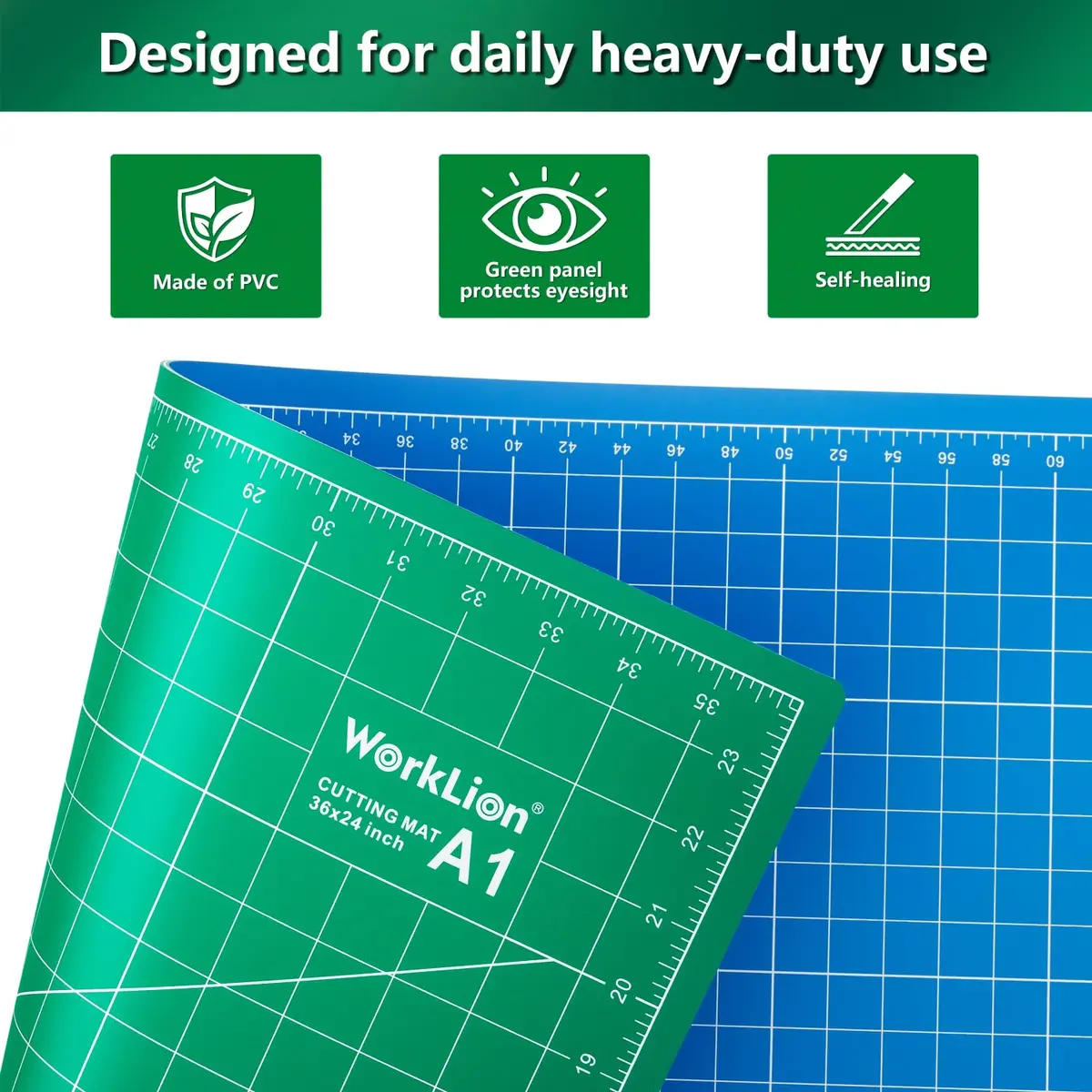WORKLION 24" x 36" Self Healing PVC Cutting Mat, Double Sided, Gridded for Sewing & Crafting (93.5 x 63cm) - view 2