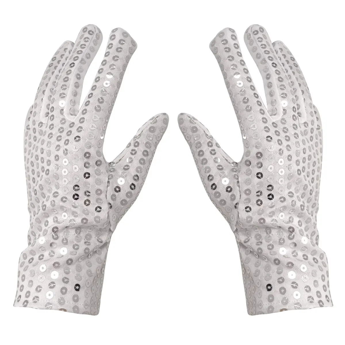 Honbay Silver Sparkling Sequin Gloves for Dance Performance - 23cm (9in) Pair - main product image