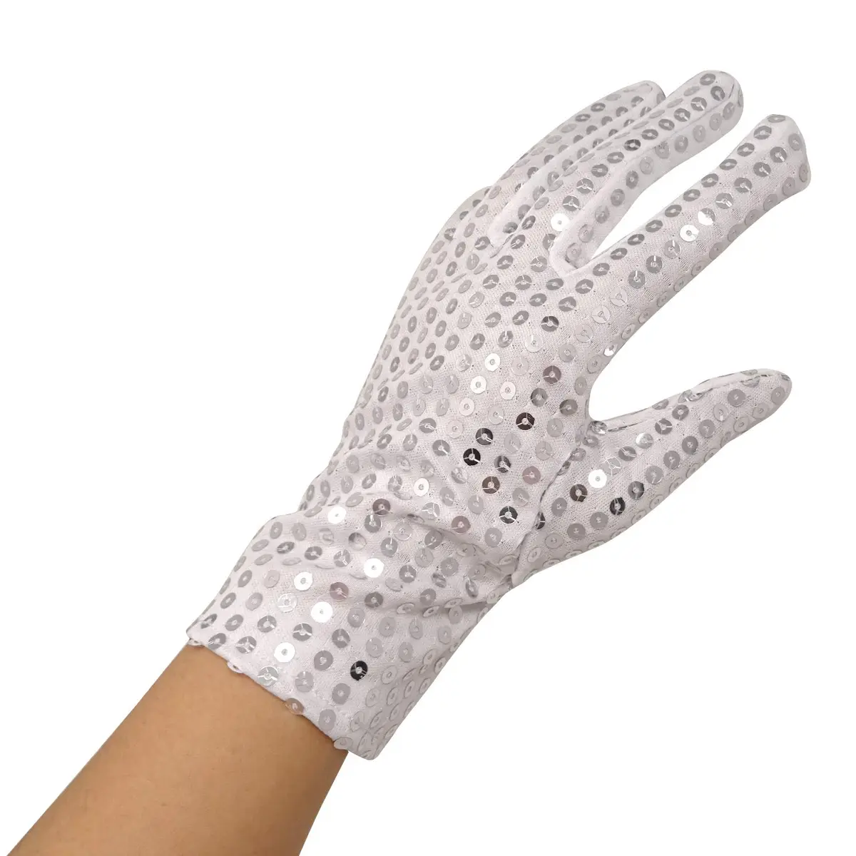 Honbay Silver Sparkling Sequin Gloves for Dance Performance - 23cm (9in) Pair - view 7