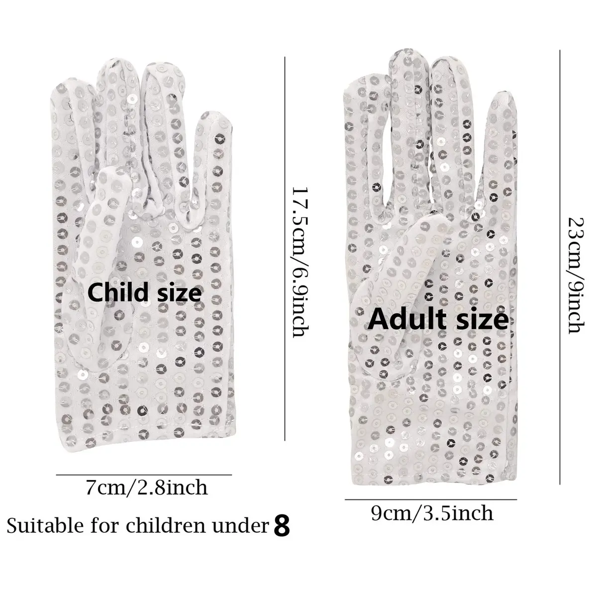 Honbay Silver Sparkling Sequin Gloves for Dance Performance - 23cm (9in) Pair - view 2