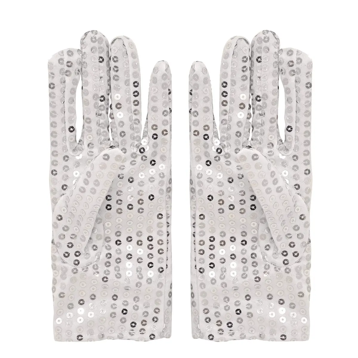 Honbay Silver Sparkling Sequin Gloves for Dance Performance - 23cm (9in) Pair - view 3