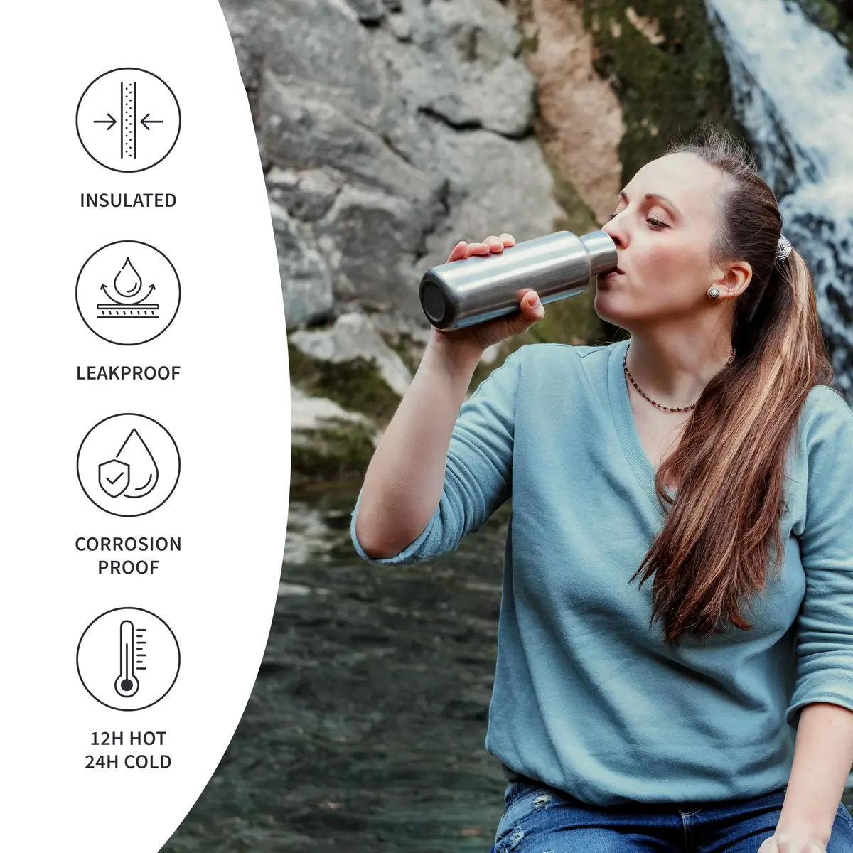 Bambaw 750ml (24 oz) Insulated Stainless Steel Water Bottle | Rust-Resistant, Leakproof, Wide Mouth for Easy Cleaning - view 3