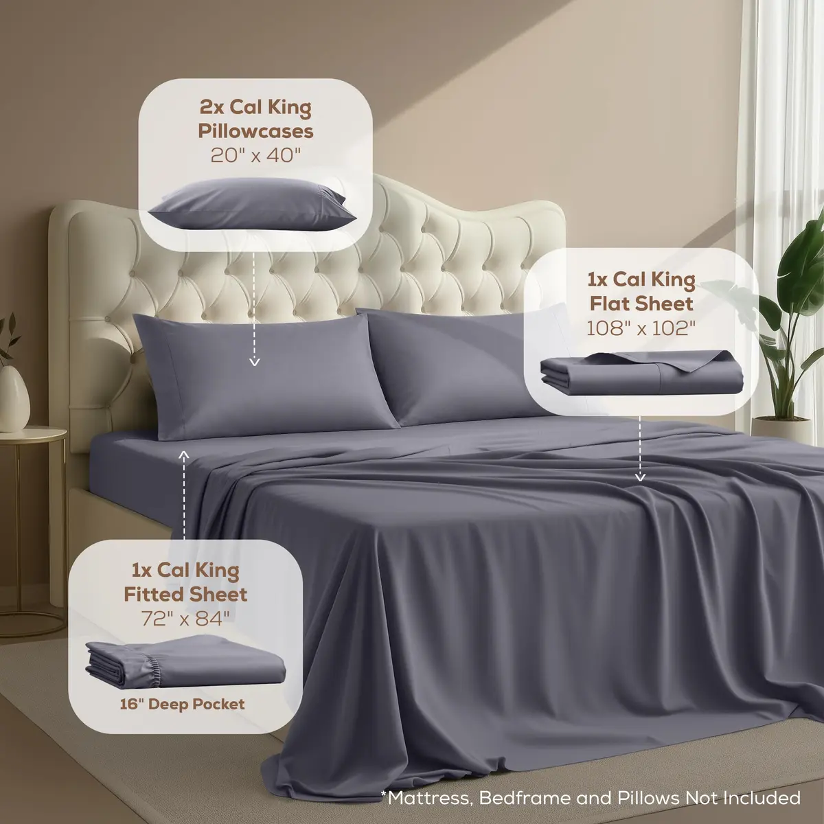 Utopia Bedding California King Sheets Set 4 Pieces 16" Deep Pocket Grey | Soft, Durable & Easy Care - view 2
