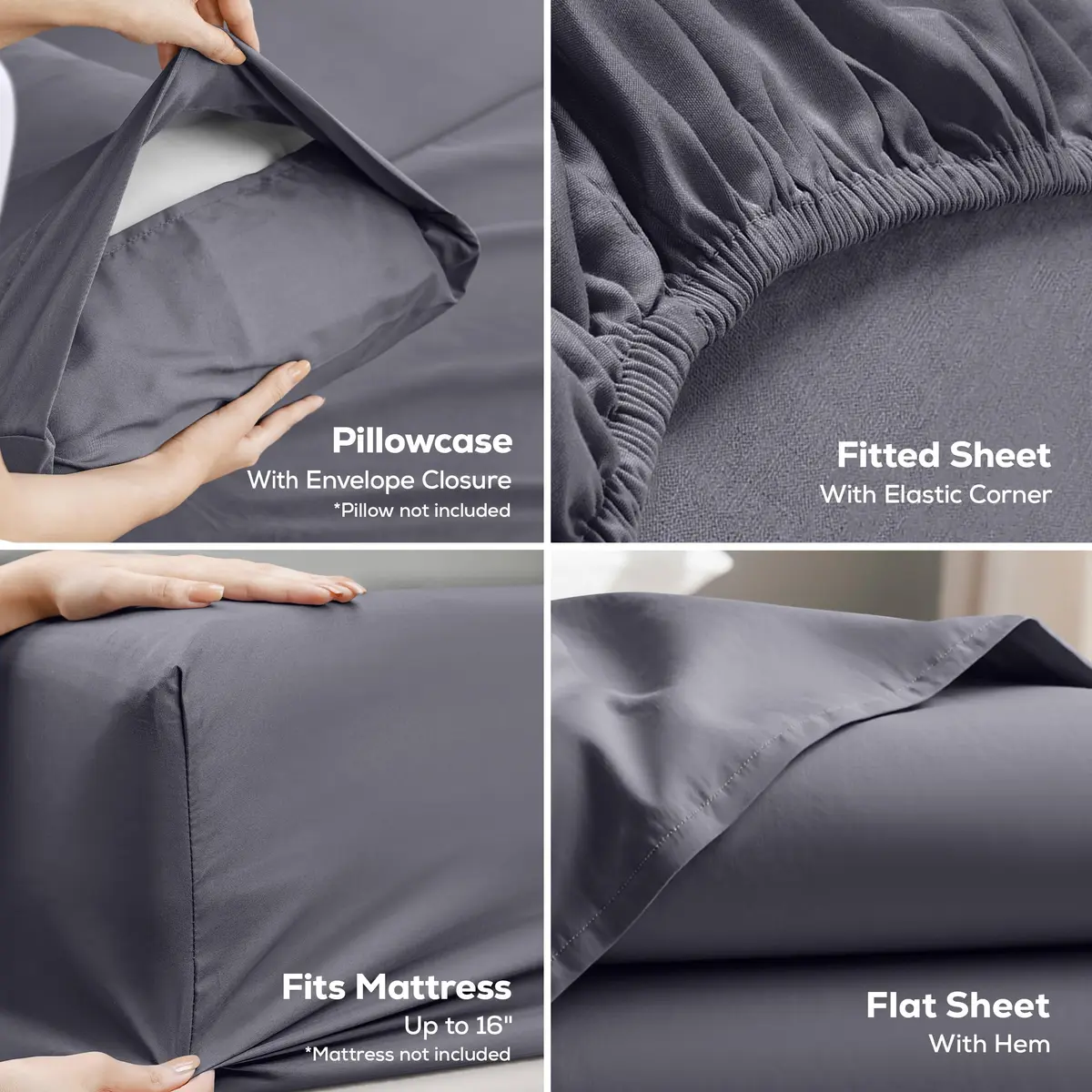 Utopia Bedding California King Sheets Set 4 Pieces 16" Deep Pocket Grey | Soft, Durable & Easy Care - view 3
