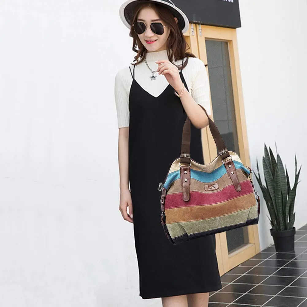 SNUG STAR Canvas Handbag Multi-Color Striped Lattice Cross Body Shoulder Purse Bag Tote for Women (Multi Color D) | Durable, Fashionable & Spacious - view 3