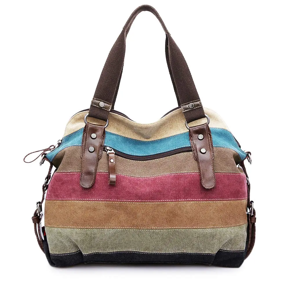 SNUG STAR Canvas Handbag Multi-Color Striped Lattice Cross Body Shoulder Purse Bag Tote for Women (Multi Color D) | Durable, Fashionable & Spacious - view 4