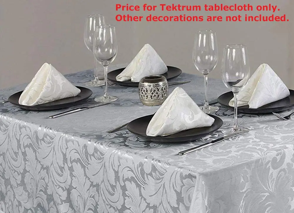 Tektrum 70 x 70 inch Square Damask Jacquard Tablecloth Waterproof Spill Proof Stain Resistant Wrinkle Free Heavy Duty (Silver Gray) - view 5