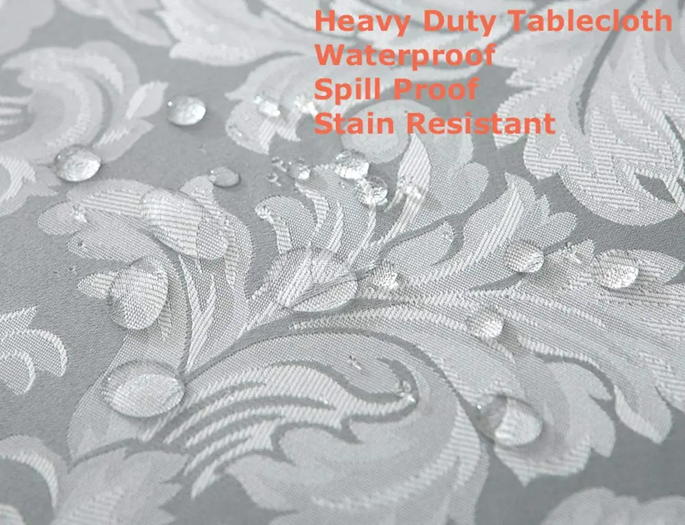 Tektrum 70 x 70 inch Square Damask Jacquard Tablecloth Waterproof Spill Proof Stain Resistant Wrinkle Free Heavy Duty (Silver Gray) - view 2