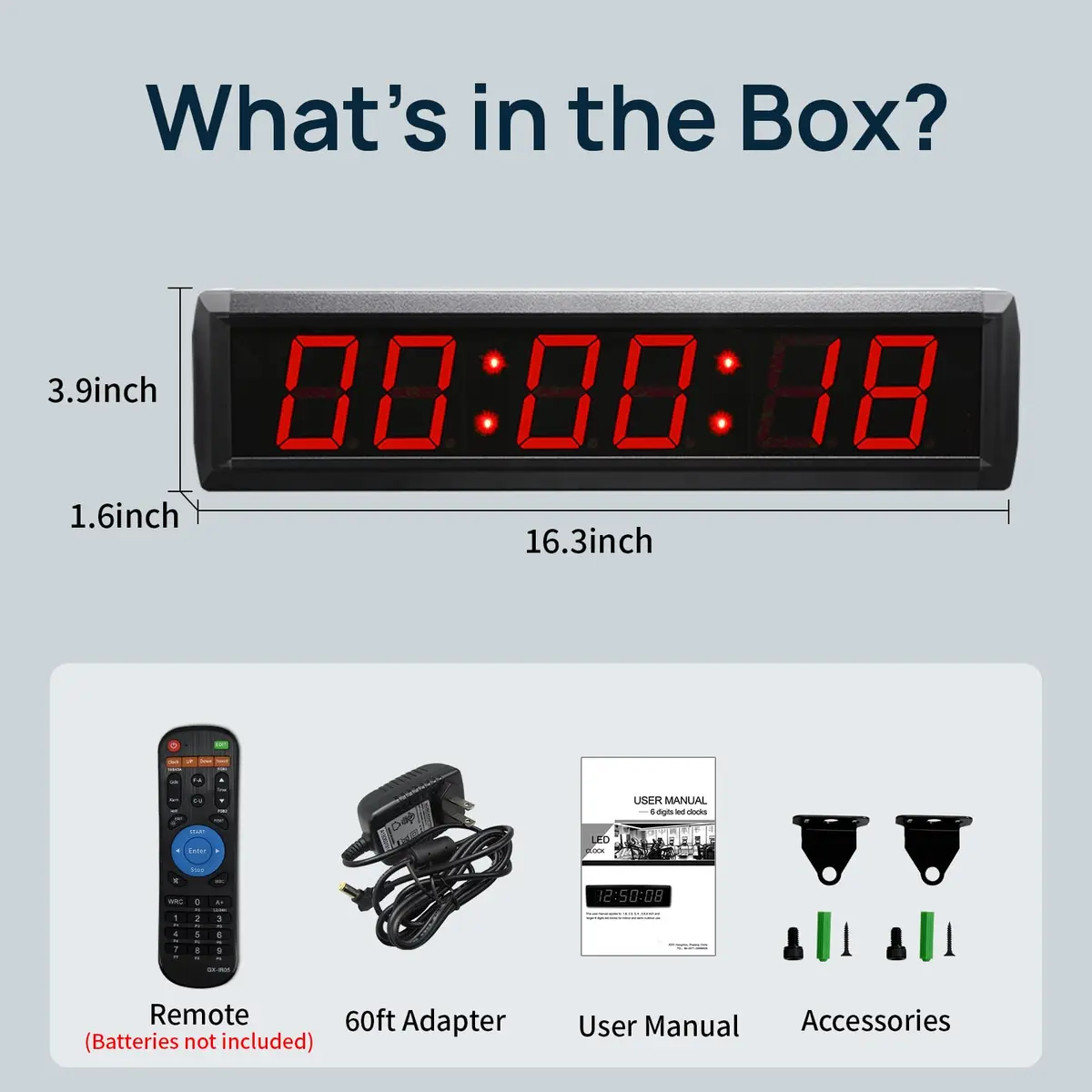 GAN XIN Large Digital Wall Clock with Remote Control | 12/24 Hour LED Timer for Home & Office - view 6