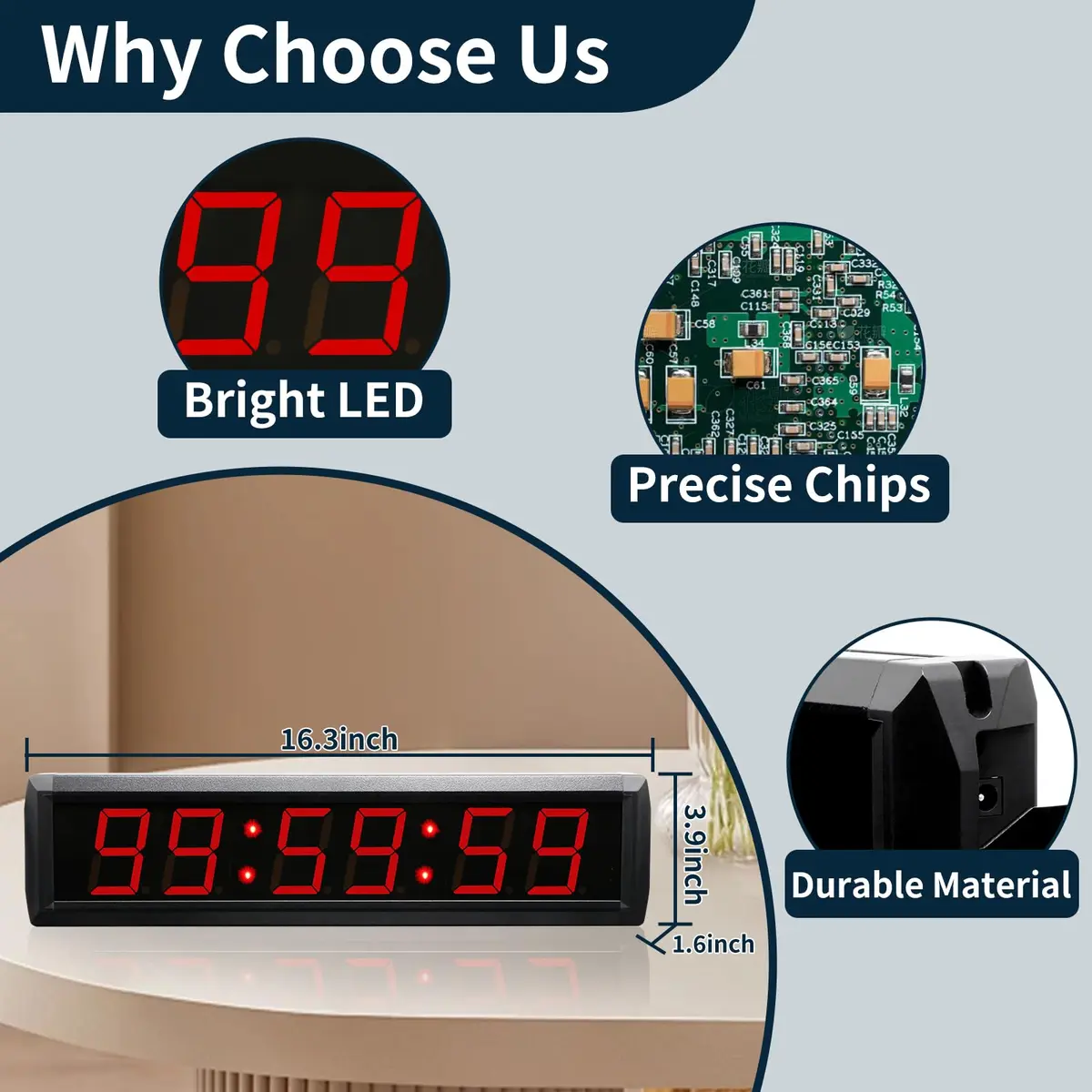 GAN XIN Large Digital Wall Clock with Remote Control | 12/24 Hour LED Timer for Home & Office - view 2