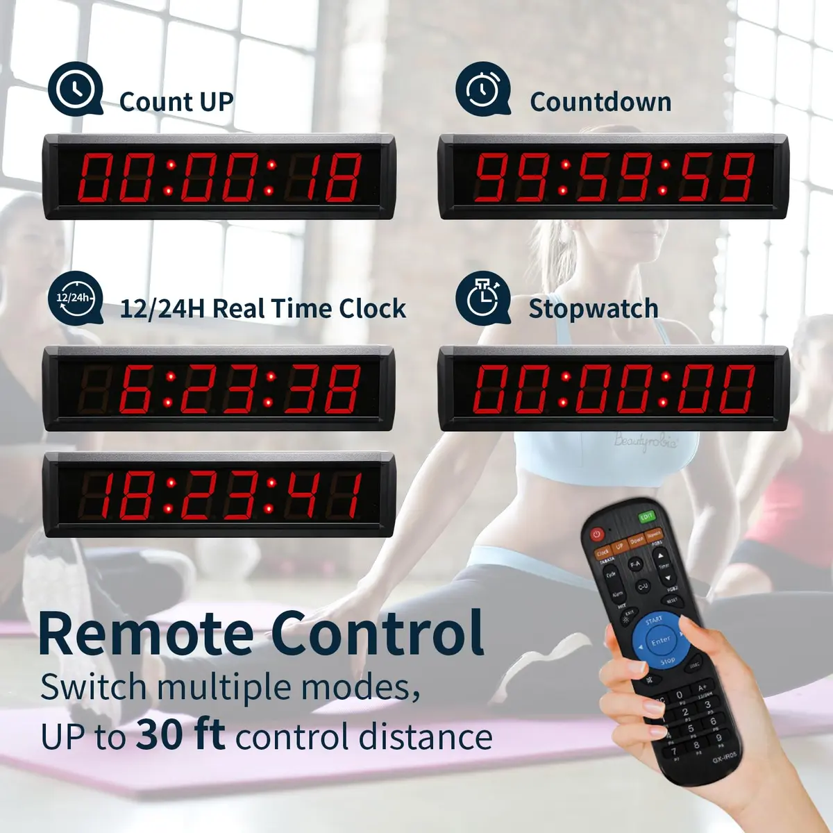 GAN XIN Large Digital Wall Clock with Remote Control | 12/24 Hour LED Timer for Home & Office - view 3