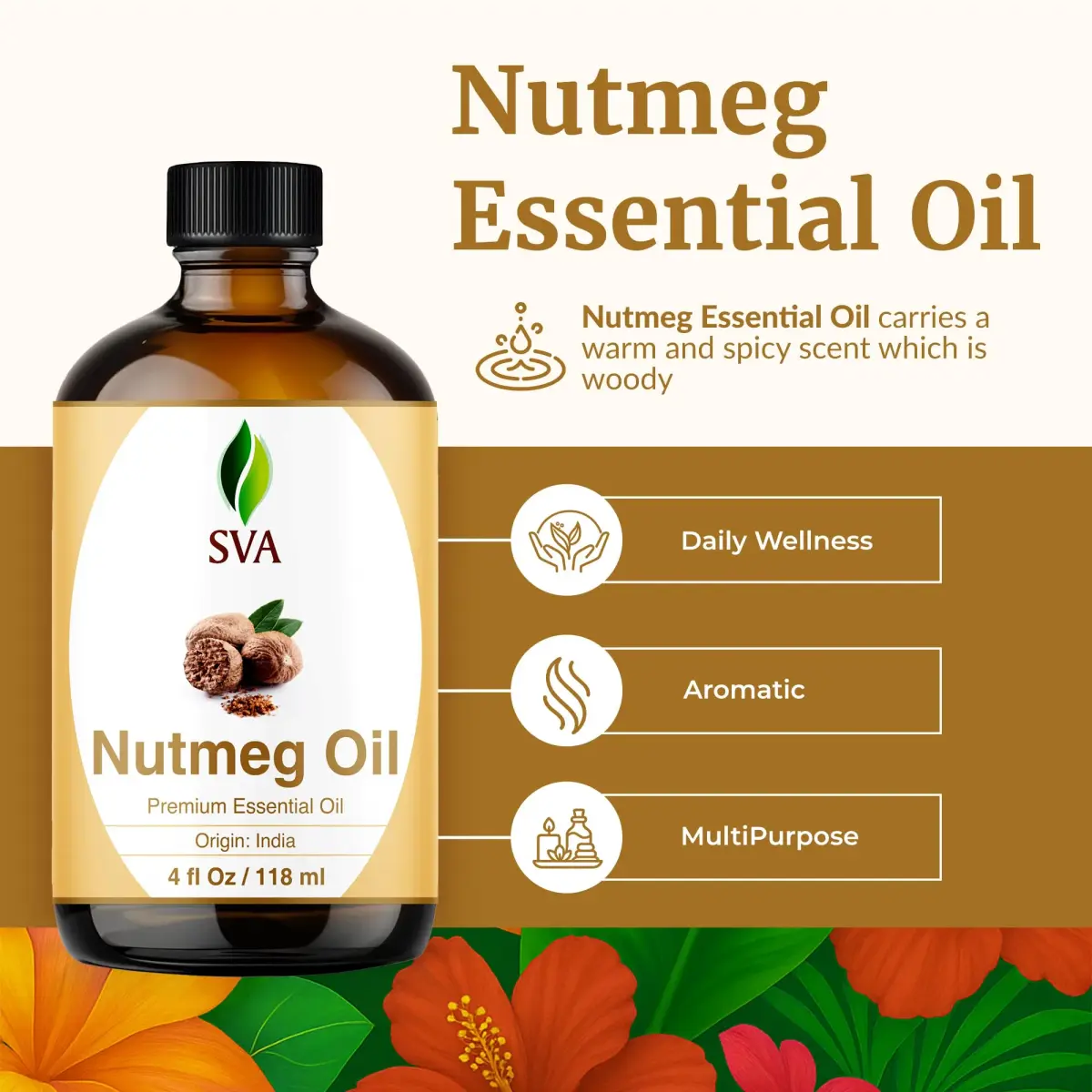 SVA ORGANICS Nutmeg Essential Oil, 4 Fl Oz (118 mL) - Pure & Natural - view 2
