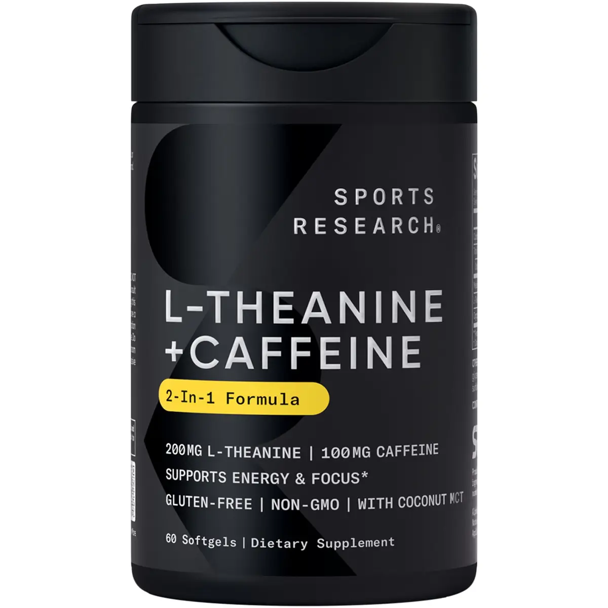 Sports Research L-Theanine + Caffeine Nootropic Supplement 60 Softgels | Natural Energy & Focus Support - main product image