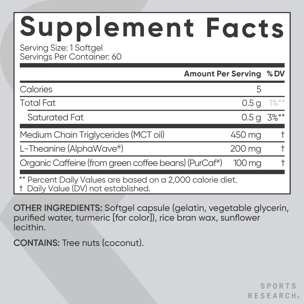 Sports Research L-Theanine + Caffeine Nootropic Supplement 60 Softgels | Natural Energy & Focus Support - view 5