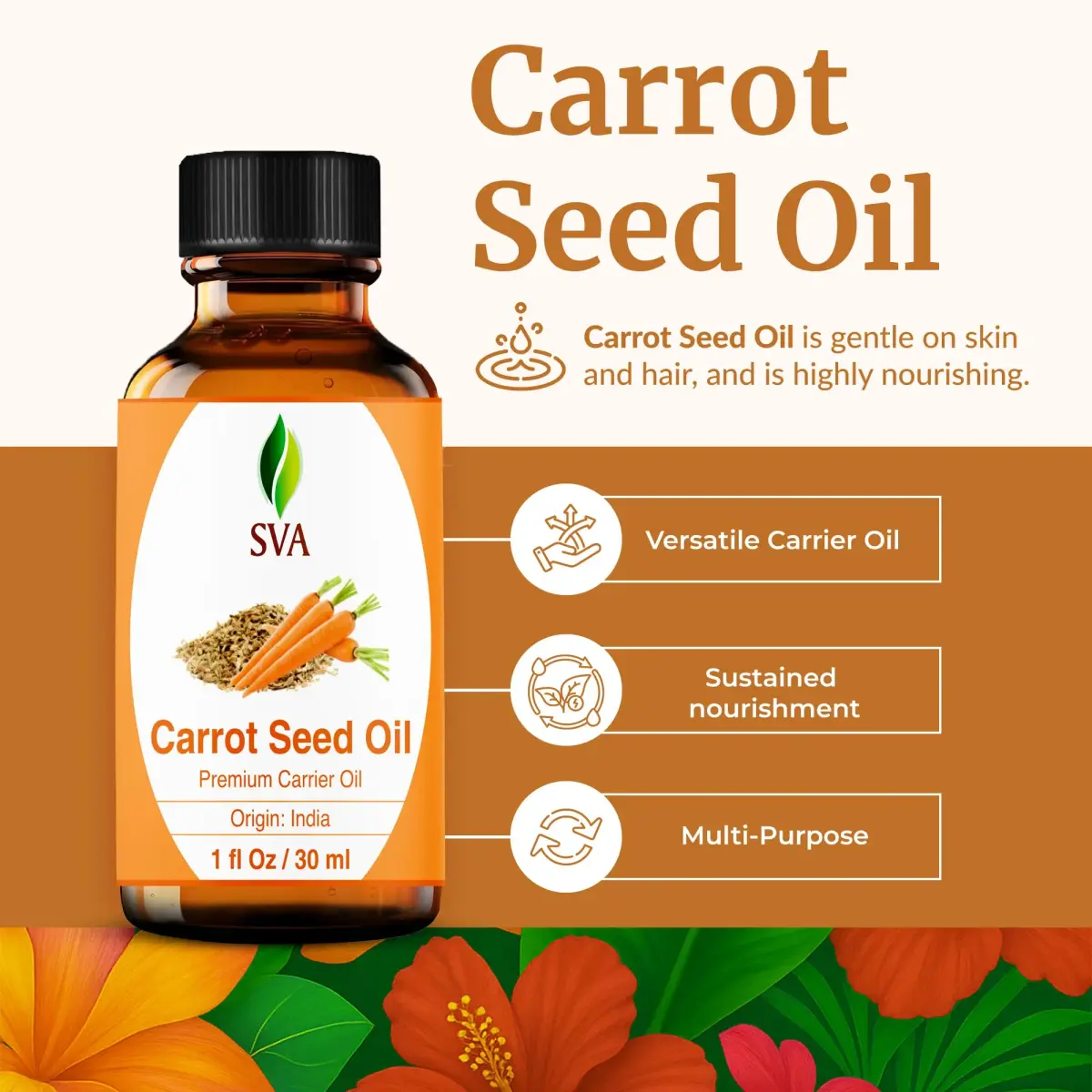 SVA ORGANICS Carrot Seed Carrier Oil 1 Fl Oz (30 ml) - Pure & Natural - view 2