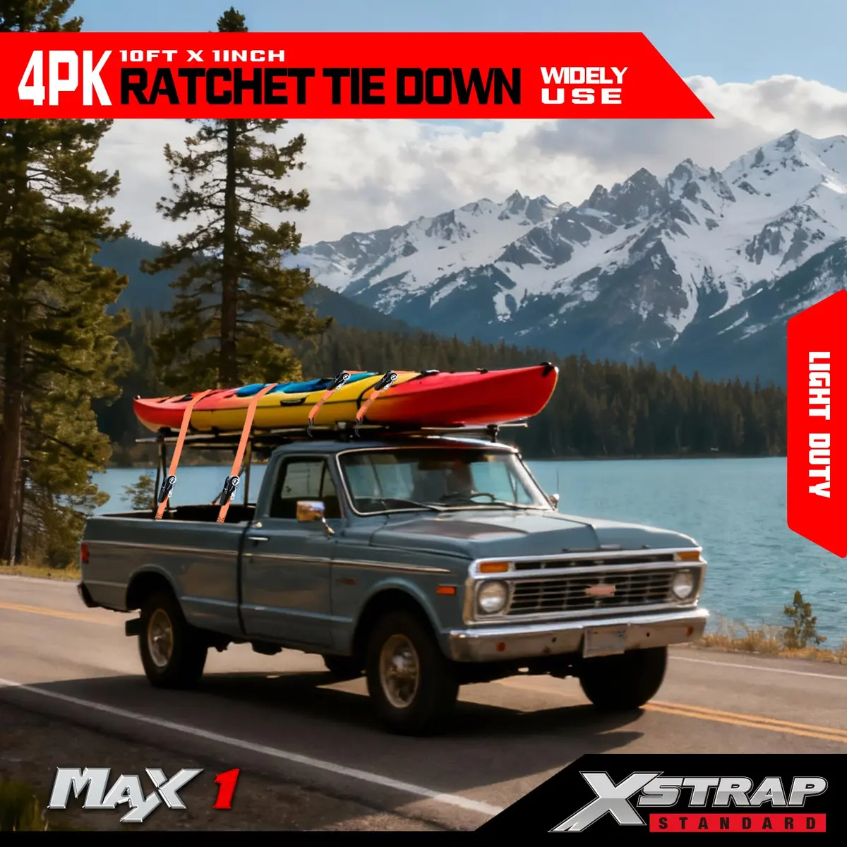 XSTRAP STANDARD 4-PK Ratchet Tie Down Straps, 1" x 10ft, Orange | Heavy Duty Cargo Straps with Alloy S-Hooks - view 2