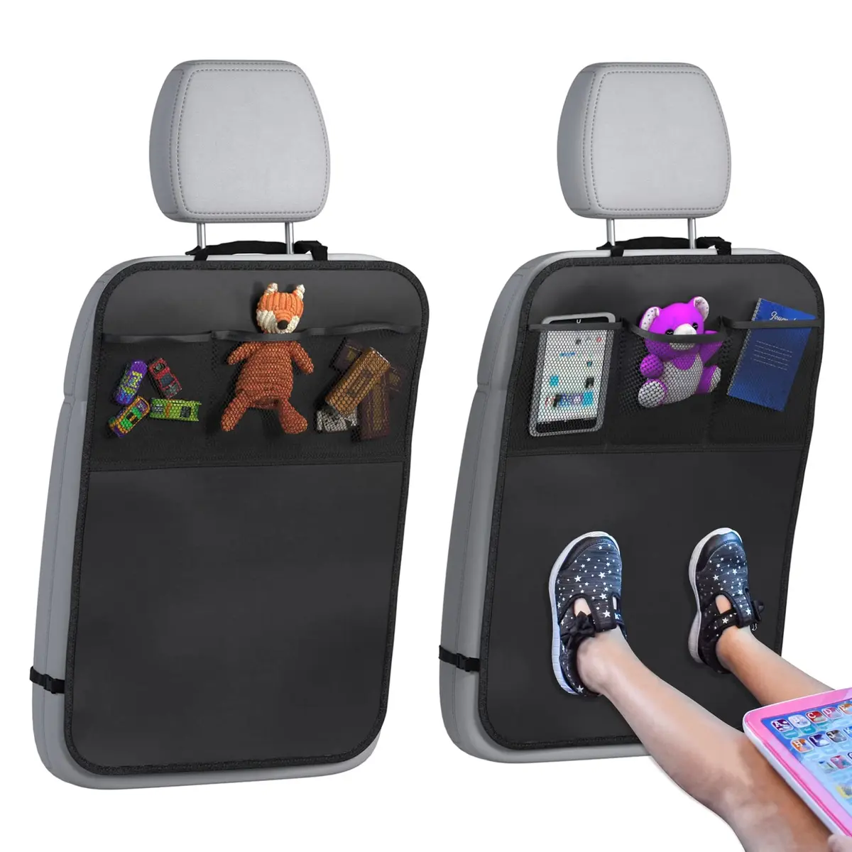 lebogner Back Seat Cover For Kids + 3 Pocket Storage Organizer, 2 Pack Waterproof Kick Mats | Protects Car Interior from Dirt & Mud - main product image
