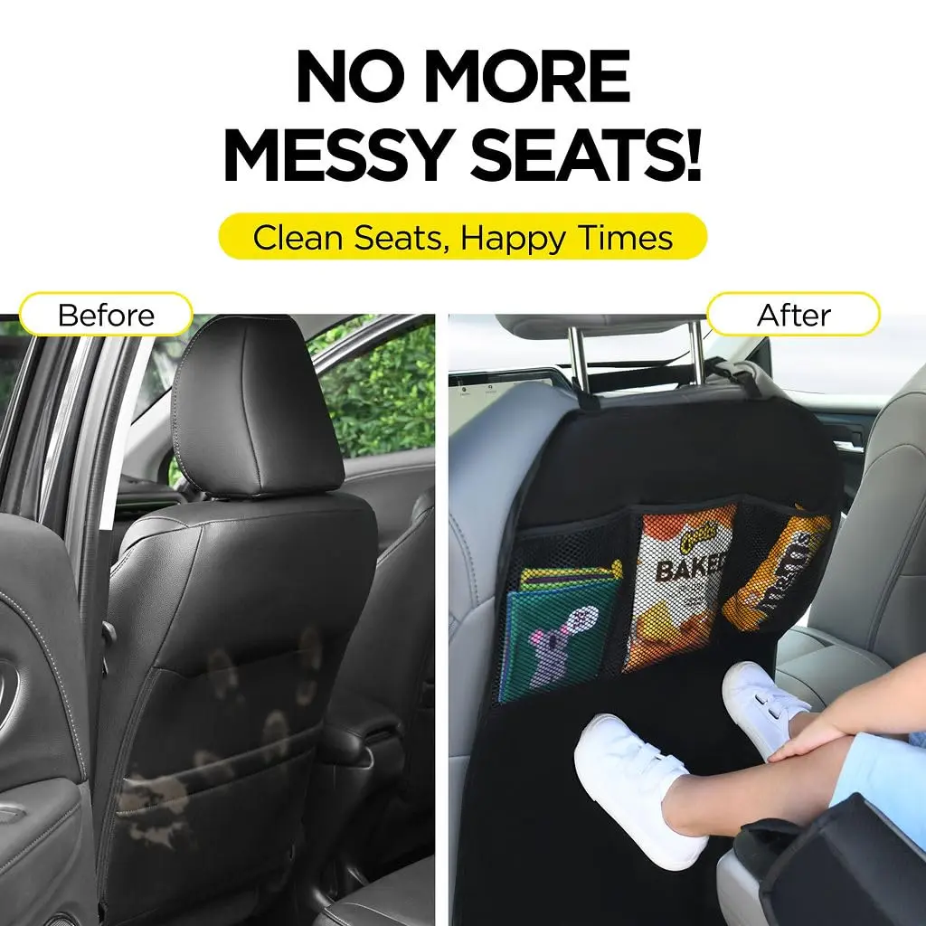 lebogner Back Seat Cover For Kids + 3 Pocket Storage Organizer, 2 Pack Waterproof Kick Mats | Protects Car Interior from Dirt & Mud - view 5