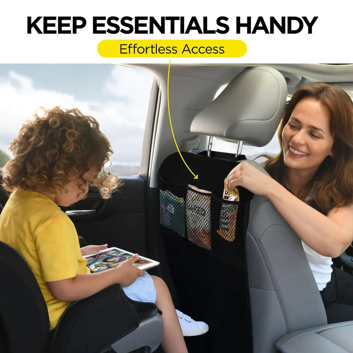 lebogner Back Seat Cover For Kids + 3 Pocket Storage Organizer, 2 Pack Waterproof Kick Mats | Protects Car Interior from Dirt & Mud - view 2