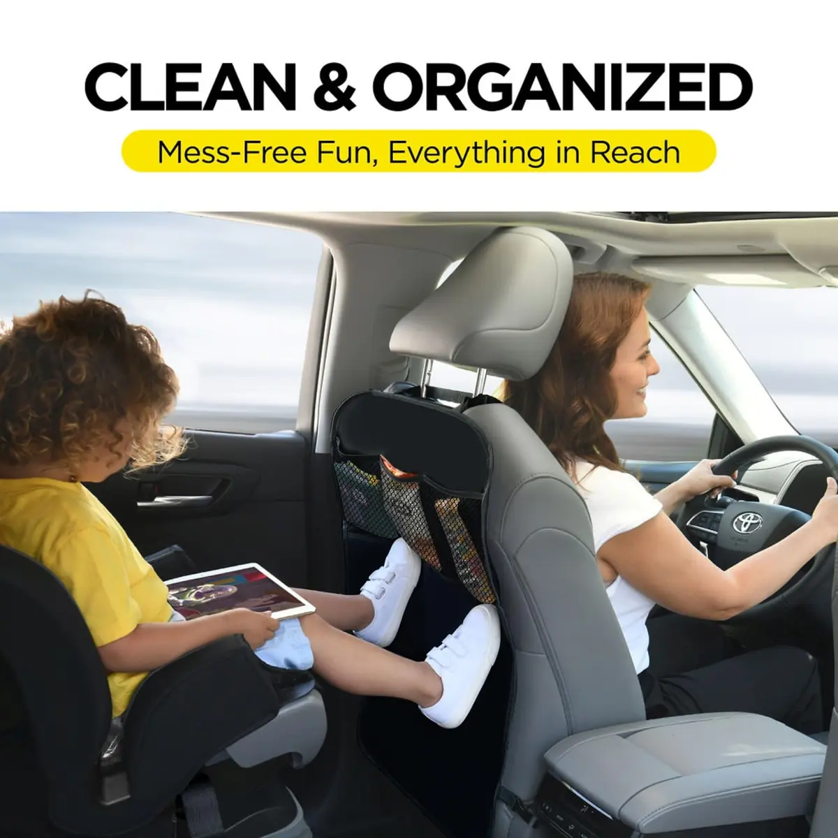 lebogner Back Seat Cover For Kids + 3 Pocket Storage Organizer, 2 Pack Waterproof Kick Mats | Protects Car Interior from Dirt & Mud - view 4