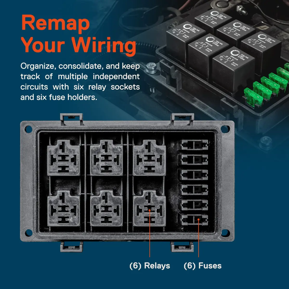 True MODS 12V Automotive Waterproof Fuse Relay Box with 6 Relays & 10 Fuses | IP65 Rated for Off-Road & Marine Use - view 2
