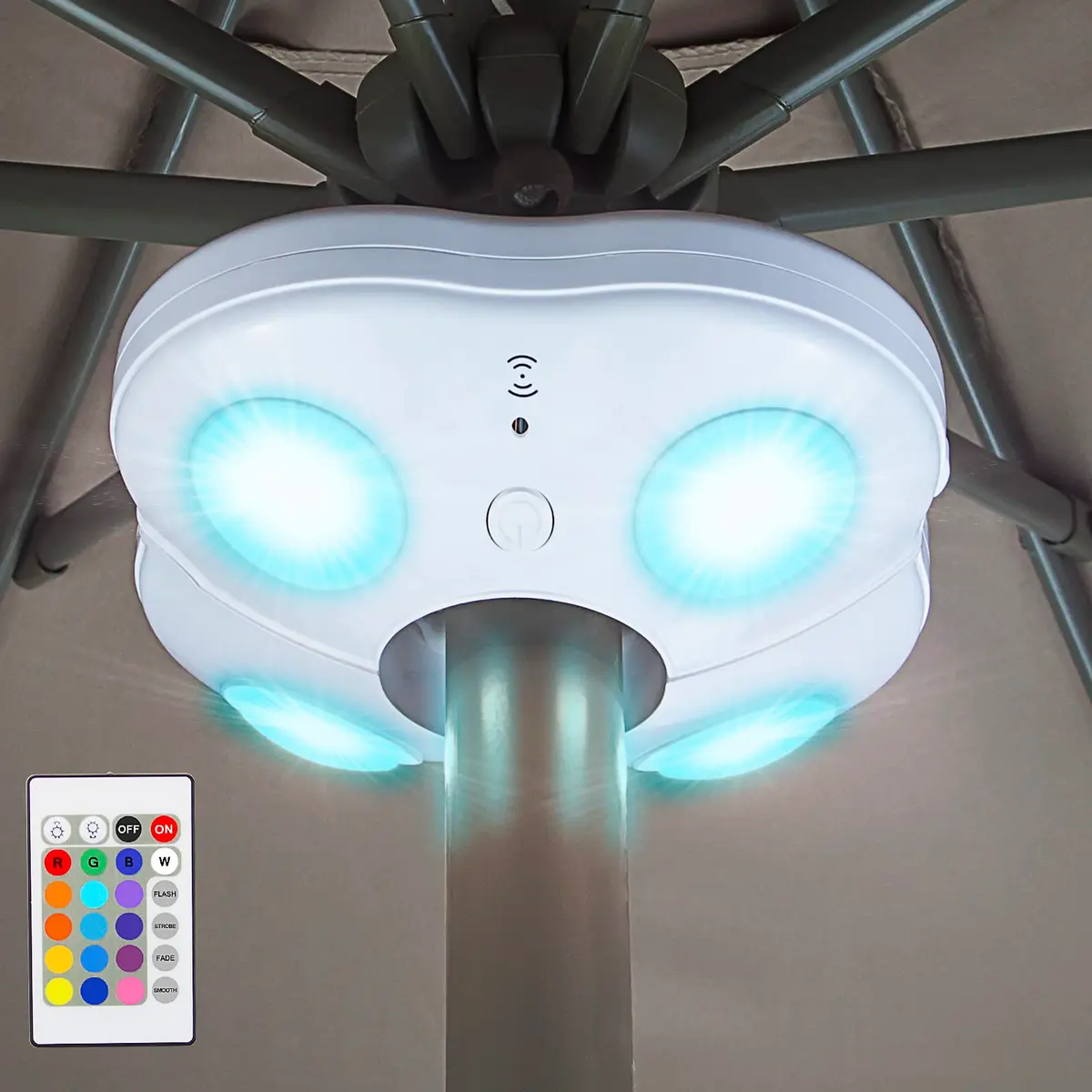 HONWELL Patio Umbrella Light 12-Color Cordless LED Battery Operated | 250 Lumens, Waterproof, Remote Control (49mm Diameter) - main product image