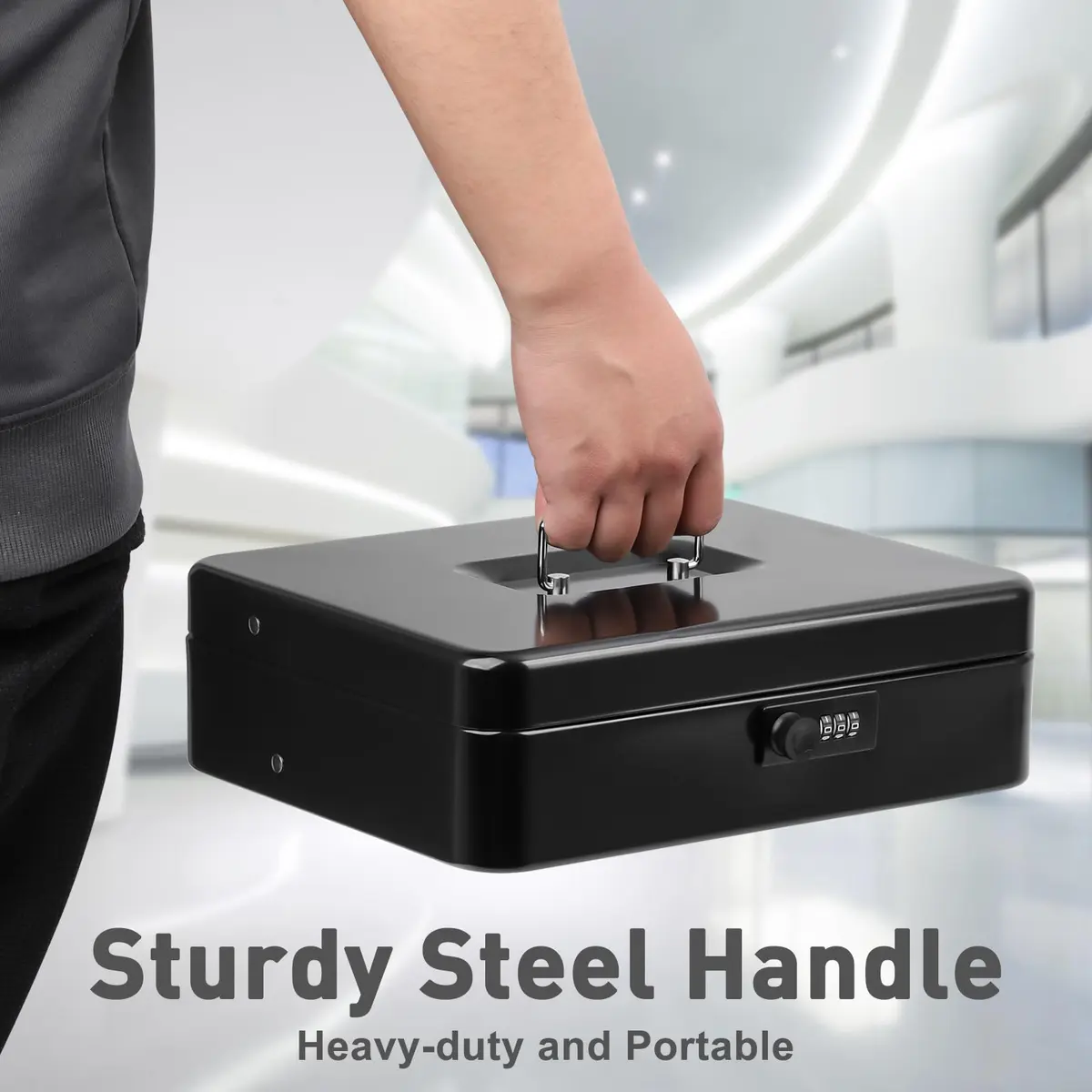 KYODOLED Metal Cash Box with Combination Lock & Spring-Loaded Bill Clips, 30cm (11.81") x 24cm (9.45") x 9cm (3.54") | Secure Storage for Businesses - view 4