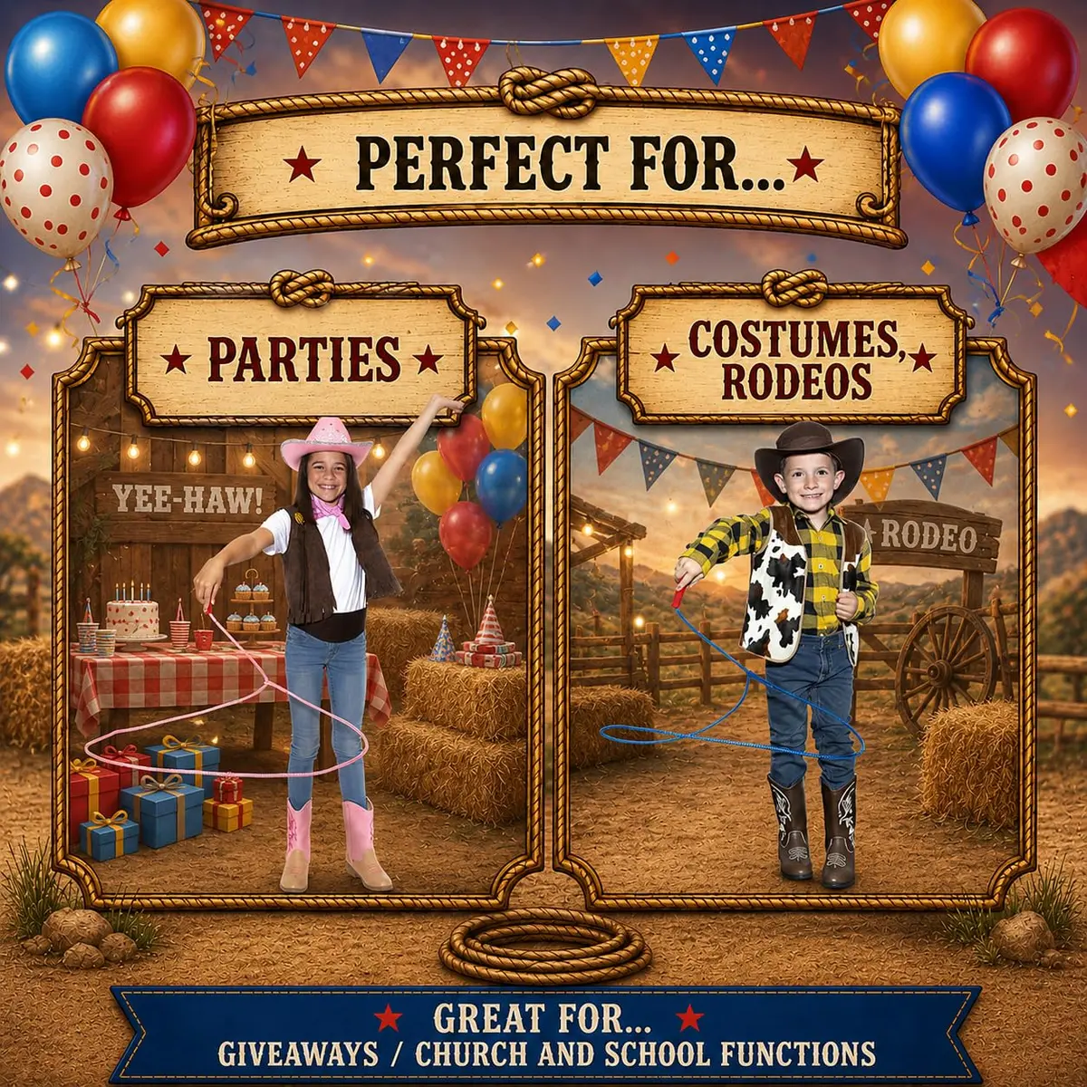Western Stage Props Children’s Cowboy Kiddie Trick Rope Lasso | Pre-Tied, Made in USA, Ages 4-10 - view 5