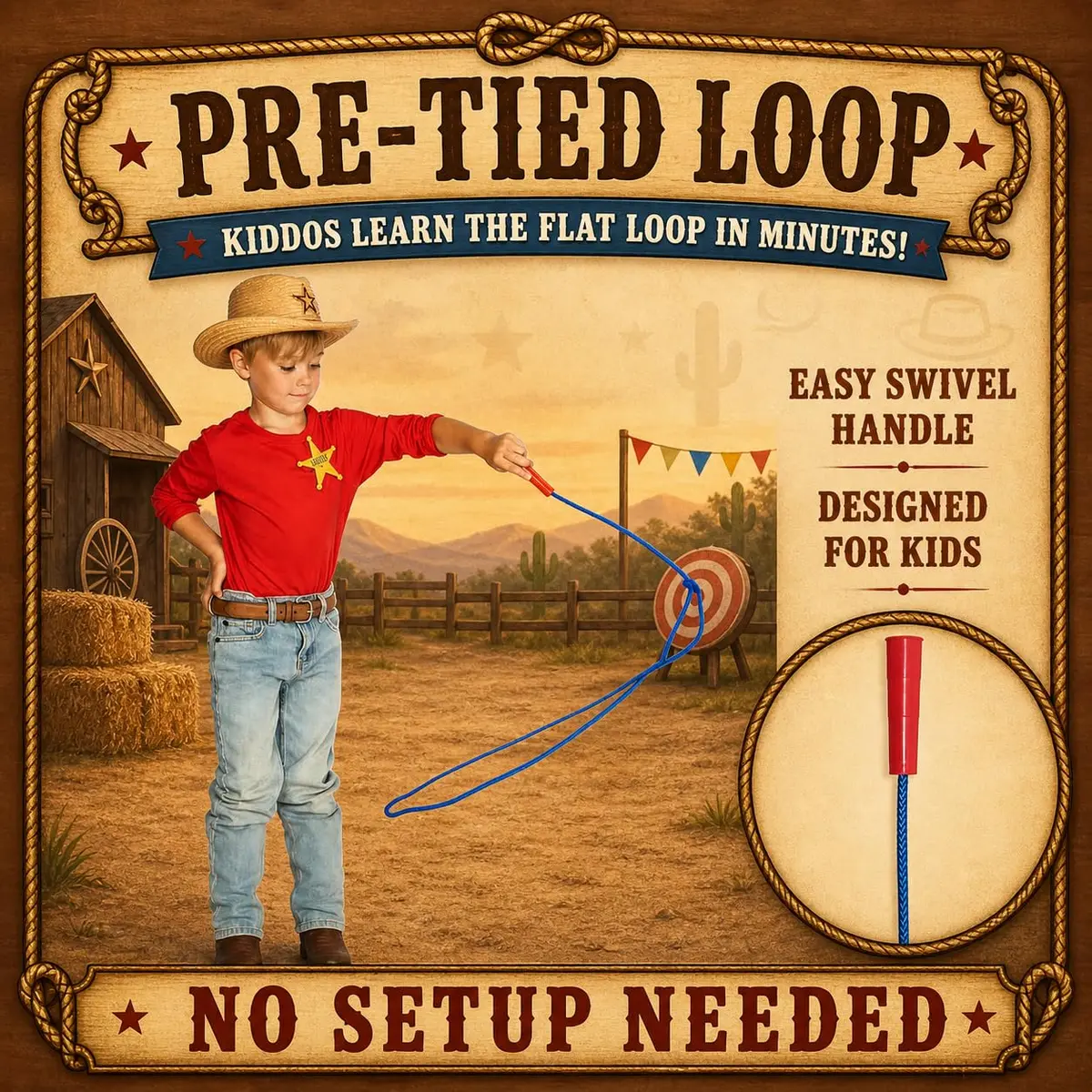 Western Stage Props Children’s Cowboy Kiddie Trick Rope Lasso | Pre-Tied, Made in USA, Ages 4-10 - view 6