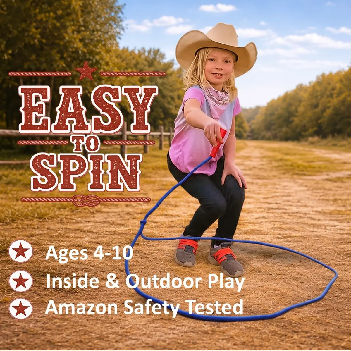 Western Stage Props Children’s Cowboy Kiddie Trick Rope Lasso | Pre-Tied, Made in USA, Ages 4-10 - view 3