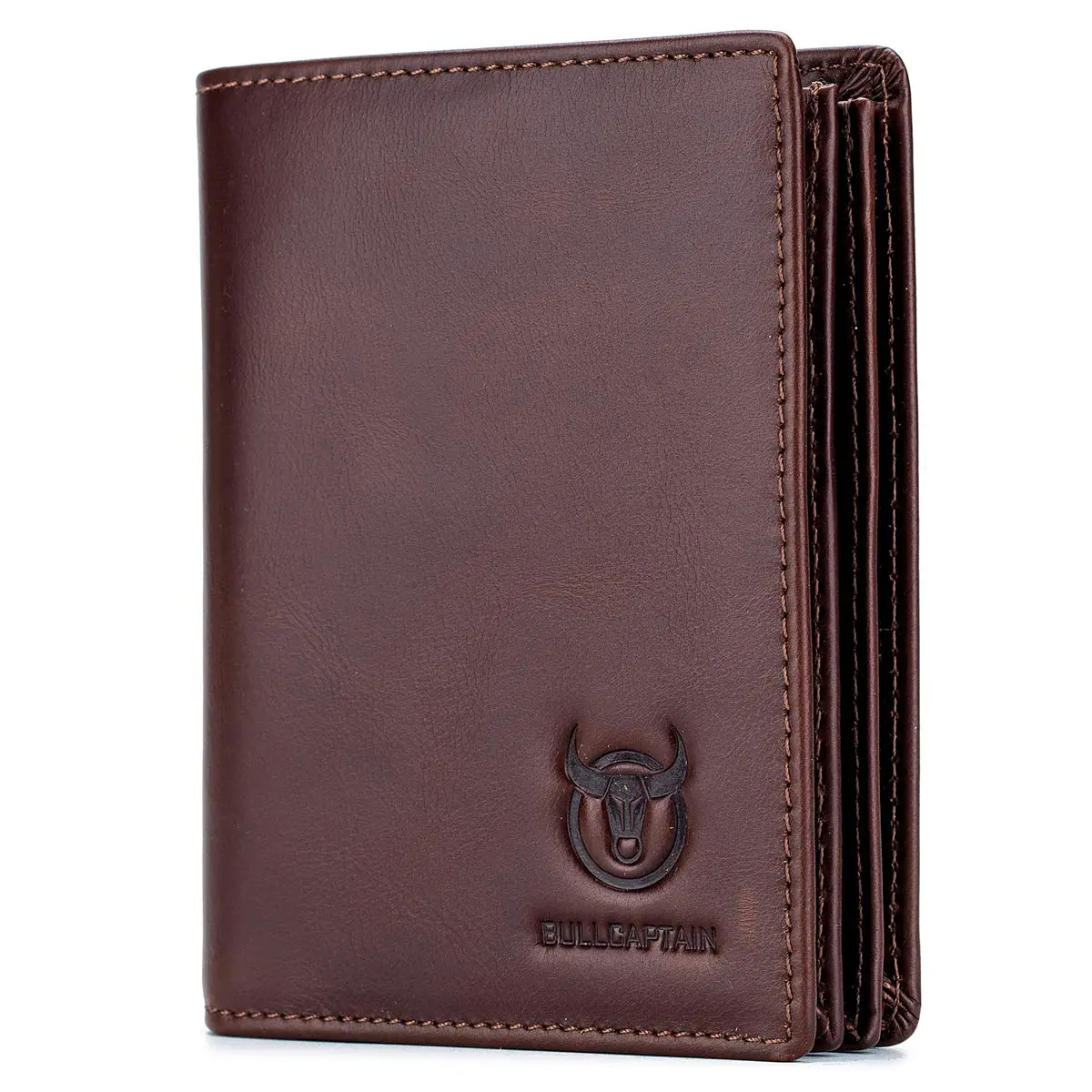 BULLCAPTAIN Genuine Leather Bifold Wallet for Men QB-027 Brown | RFID Blocking Large Capacity 11.9cm x 9.4cm x 2.5cm - main product image