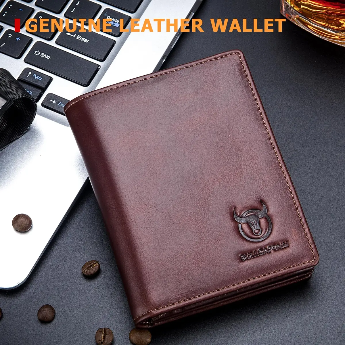 BULLCAPTAIN Genuine Leather Bifold Wallet for Men QB-027 Brown | RFID Blocking Large Capacity 11.9cm x 9.4cm x 2.5cm - view 2