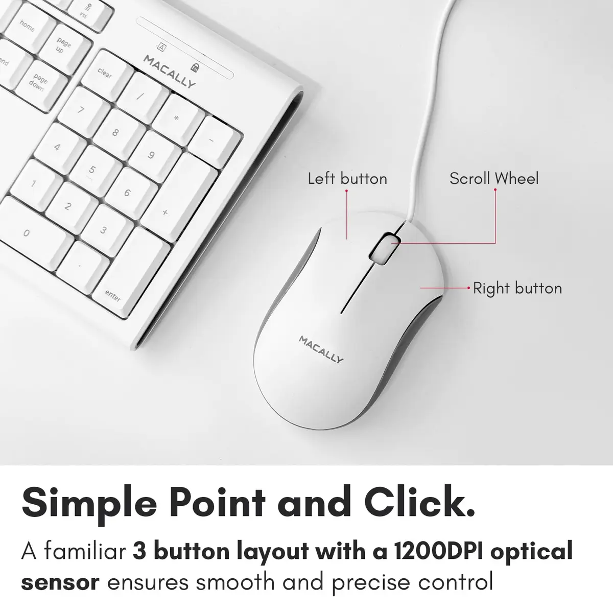 Macally QKEYCOMBO Full Size USB Wired Mac Keyboard and Mouse Combo with Numeric Keypad & Apple Shortcuts 2.27 kg (5 lb) | Ergonomic Design for Mac Computers - view 5