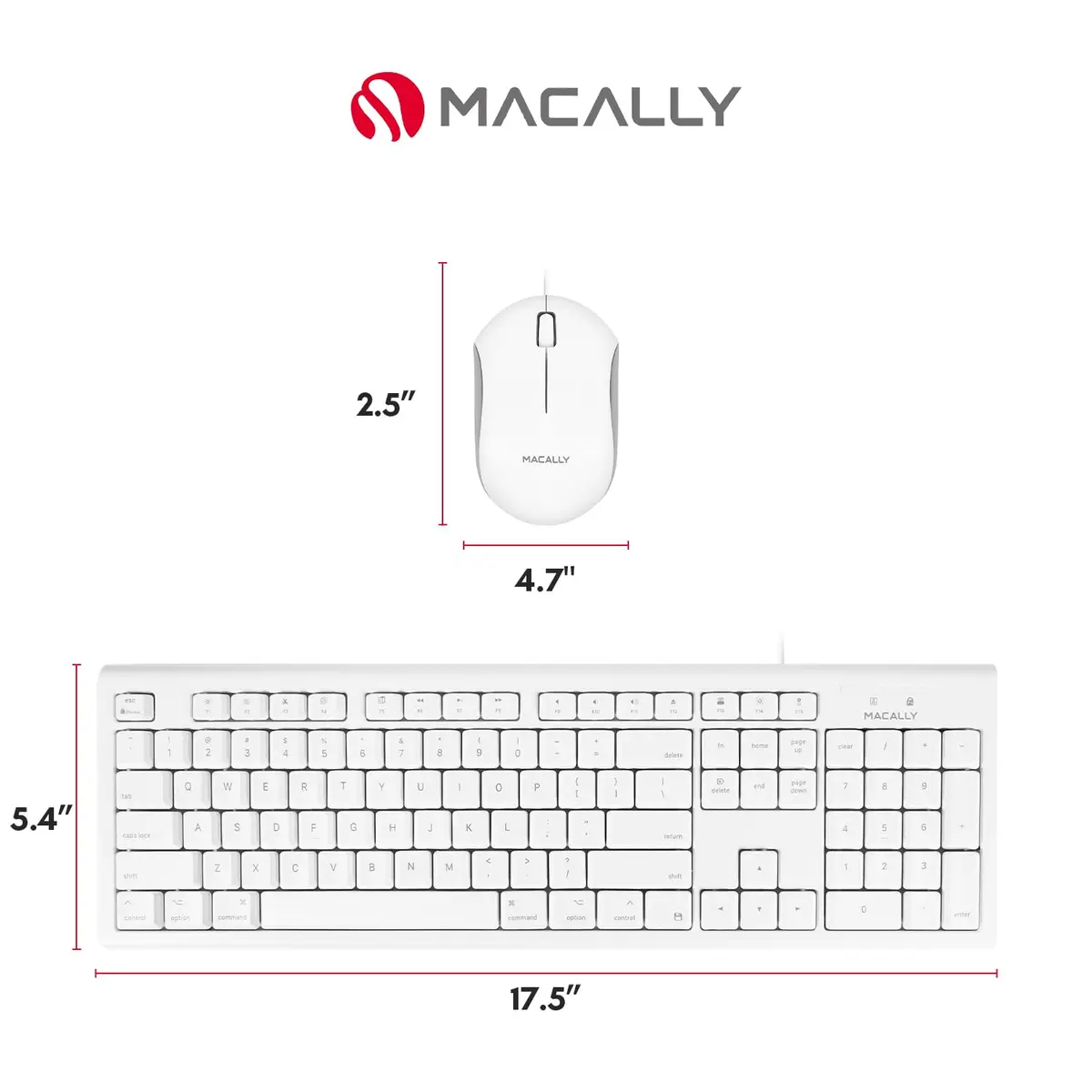Macally QKEYCOMBO Full Size USB Wired Mac Keyboard and Mouse Combo with Numeric Keypad & Apple Shortcuts 2.27 kg (5 lb) | Ergonomic Design for Mac Computers - view 7