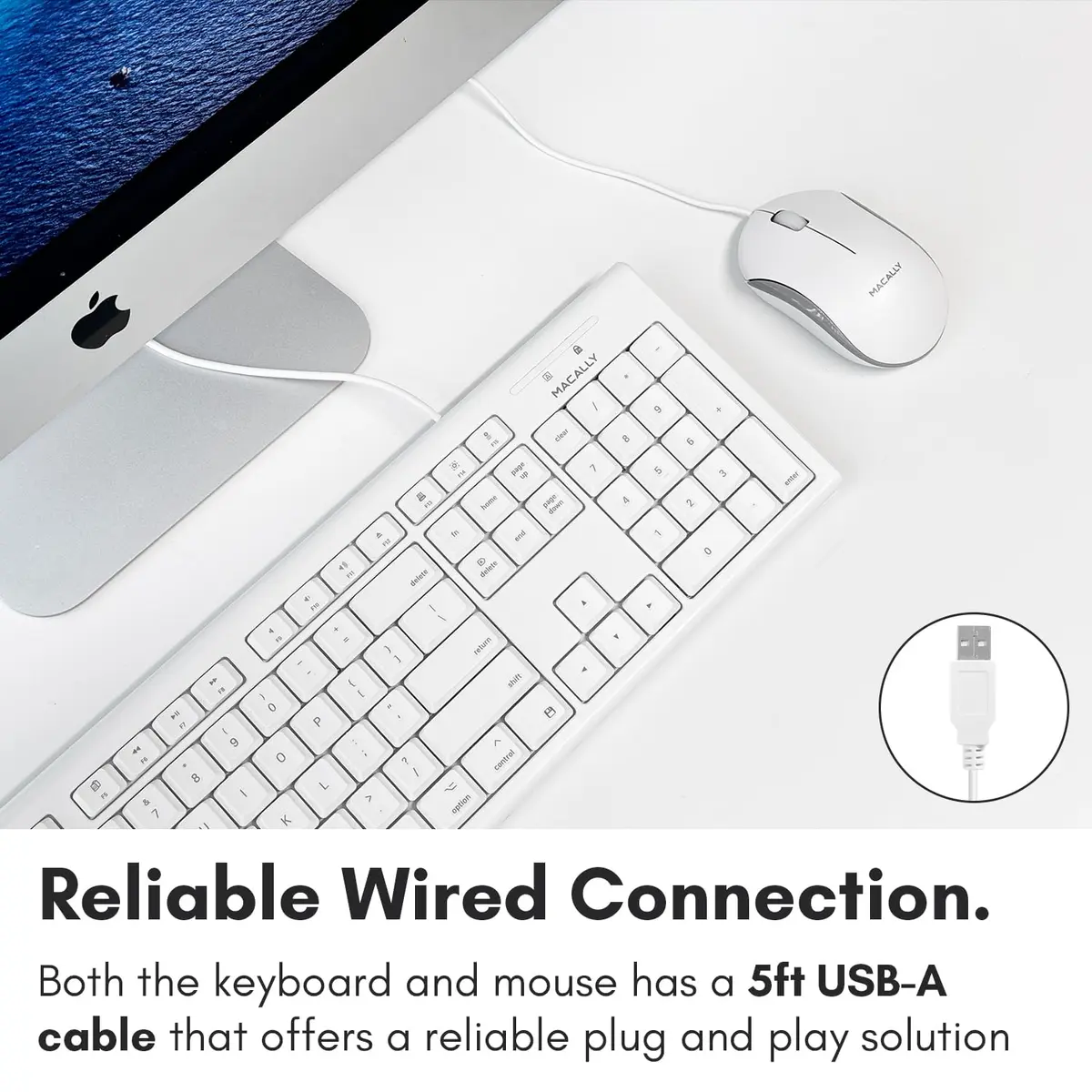 Macally QKEYCOMBO Full Size USB Wired Mac Keyboard and Mouse Combo with Numeric Keypad & Apple Shortcuts 2.27 kg (5 lb) | Ergonomic Design for Mac Computers - view 3