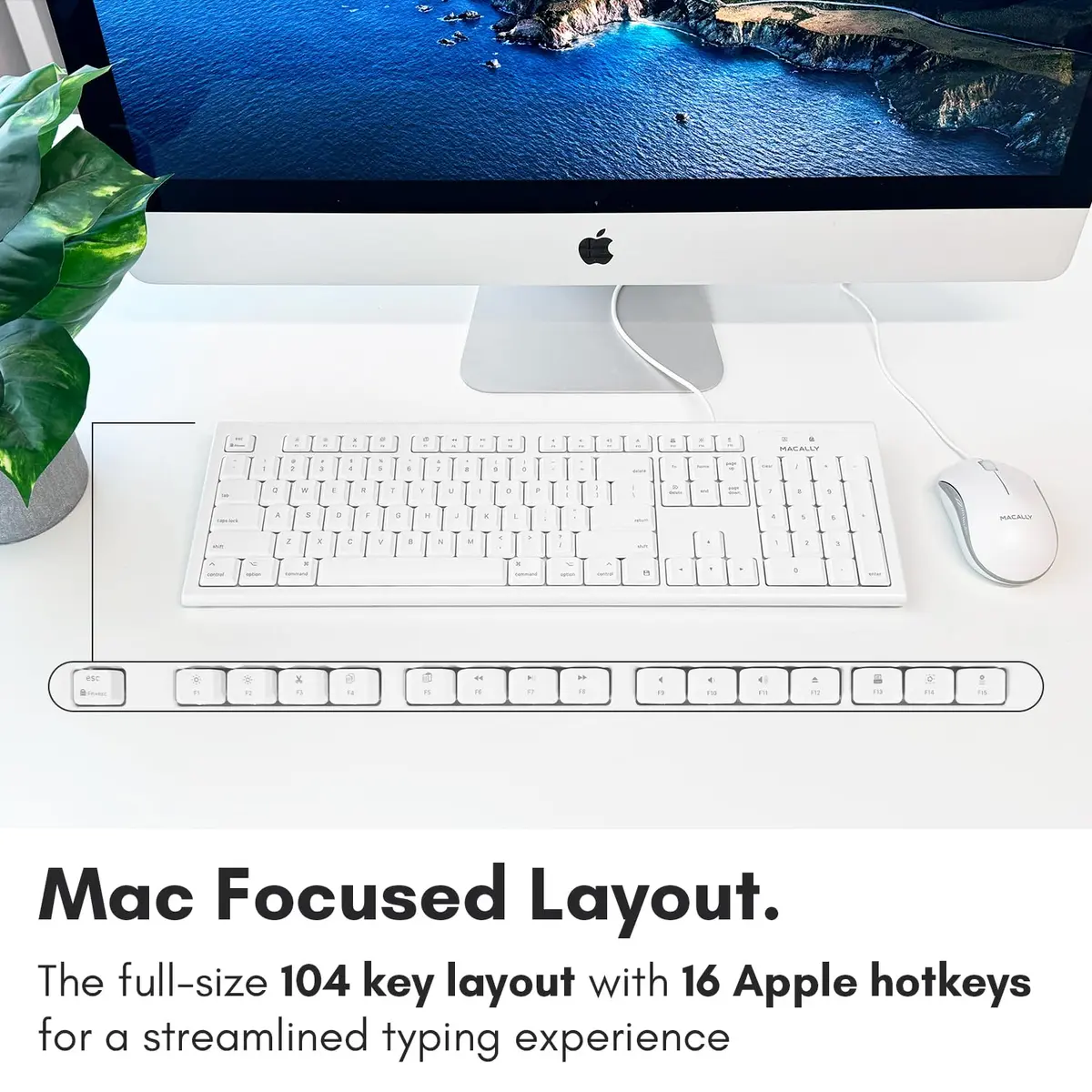 Macally QKEYCOMBO Full Size USB Wired Mac Keyboard and Mouse Combo with Numeric Keypad & Apple Shortcuts 2.27 kg (5 lb) | Ergonomic Design for Mac Computers - view 4