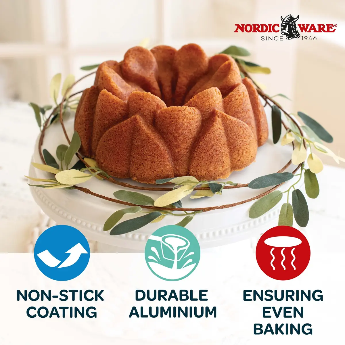 Nordic Ware Magnolia Bundt 10 Cup Toffee | Intricate Cast Aluminum Cake Pan - view 3