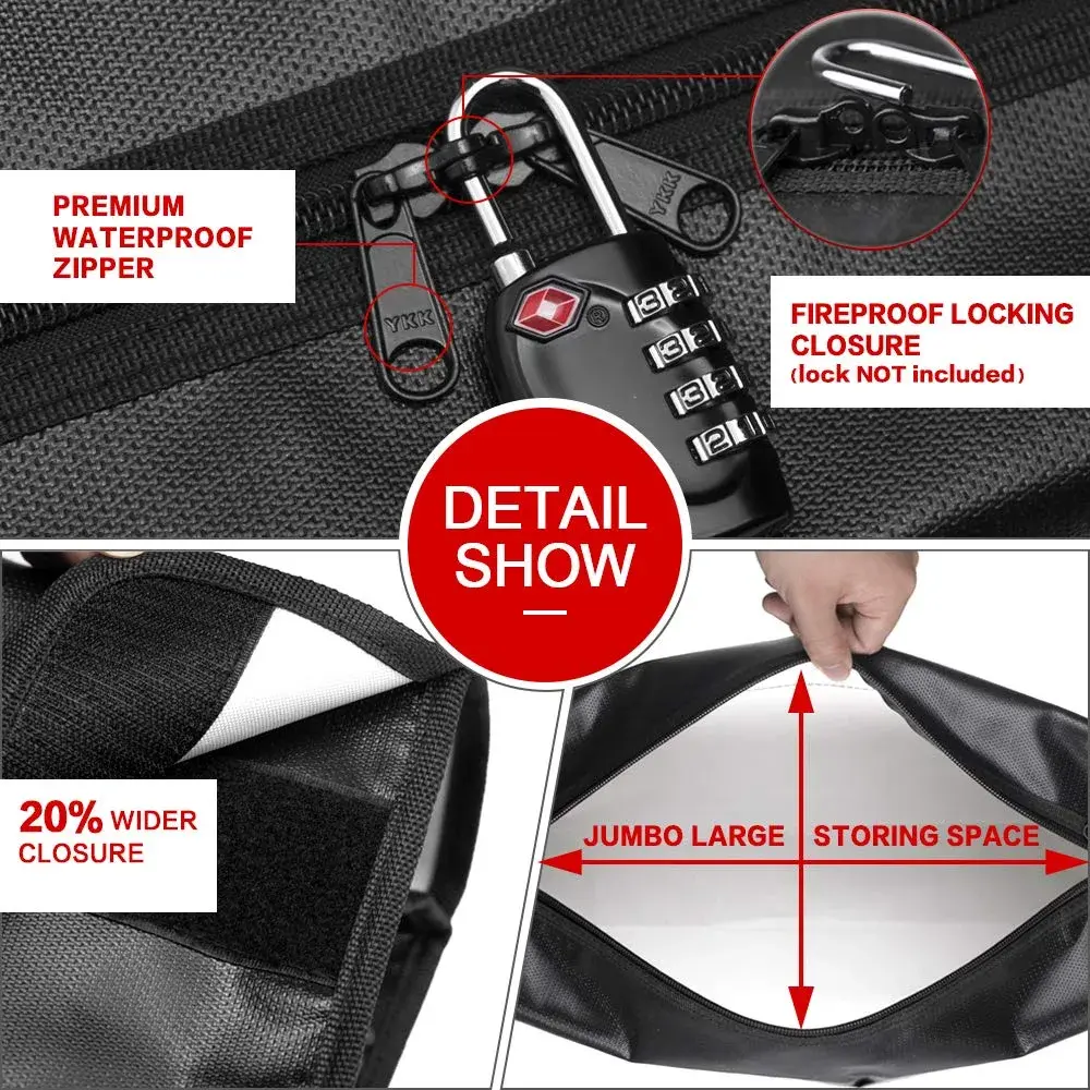 ROLOWAY Fireproof Document Bag 42cm (17 x 12 x 5.8 inches) | Water Resistant, Non-Itchy Silicone Coating - view 5