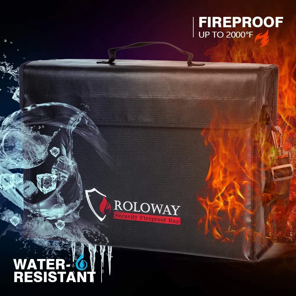 ROLOWAY Fireproof Document Bag 42cm (17 x 12 x 5.8 inches) | Water Resistant, Non-Itchy Silicone Coating - view 3