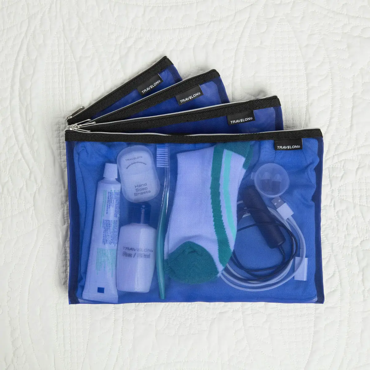 Travelon Set of 4 Mesh Pouches Blue 21.5cm (8.5in) x 32.1cm (12.5in) | Organize Travel Gear - view 3