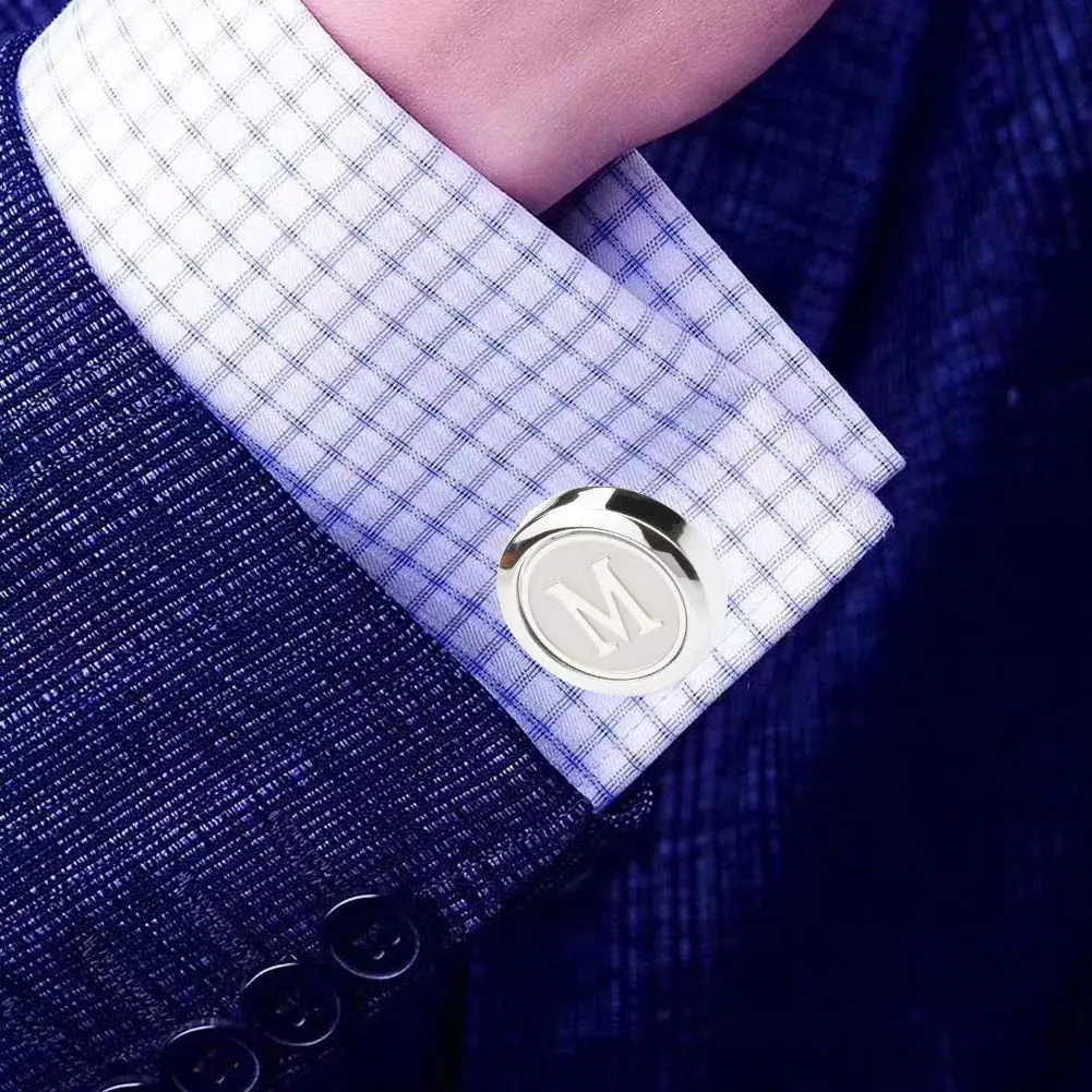 Dannyshi Classic Stainless Steel Initial Cufflinks 17mm | Monogram Letter A-Z for Men - view 2