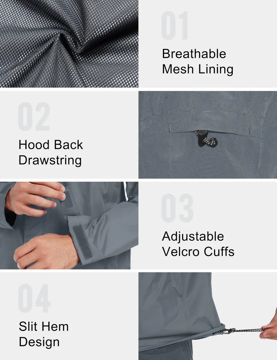 Little Donkey Andy Men's Waterproof Rain Jacket Gray Large | Breathable & Windproof - view 6