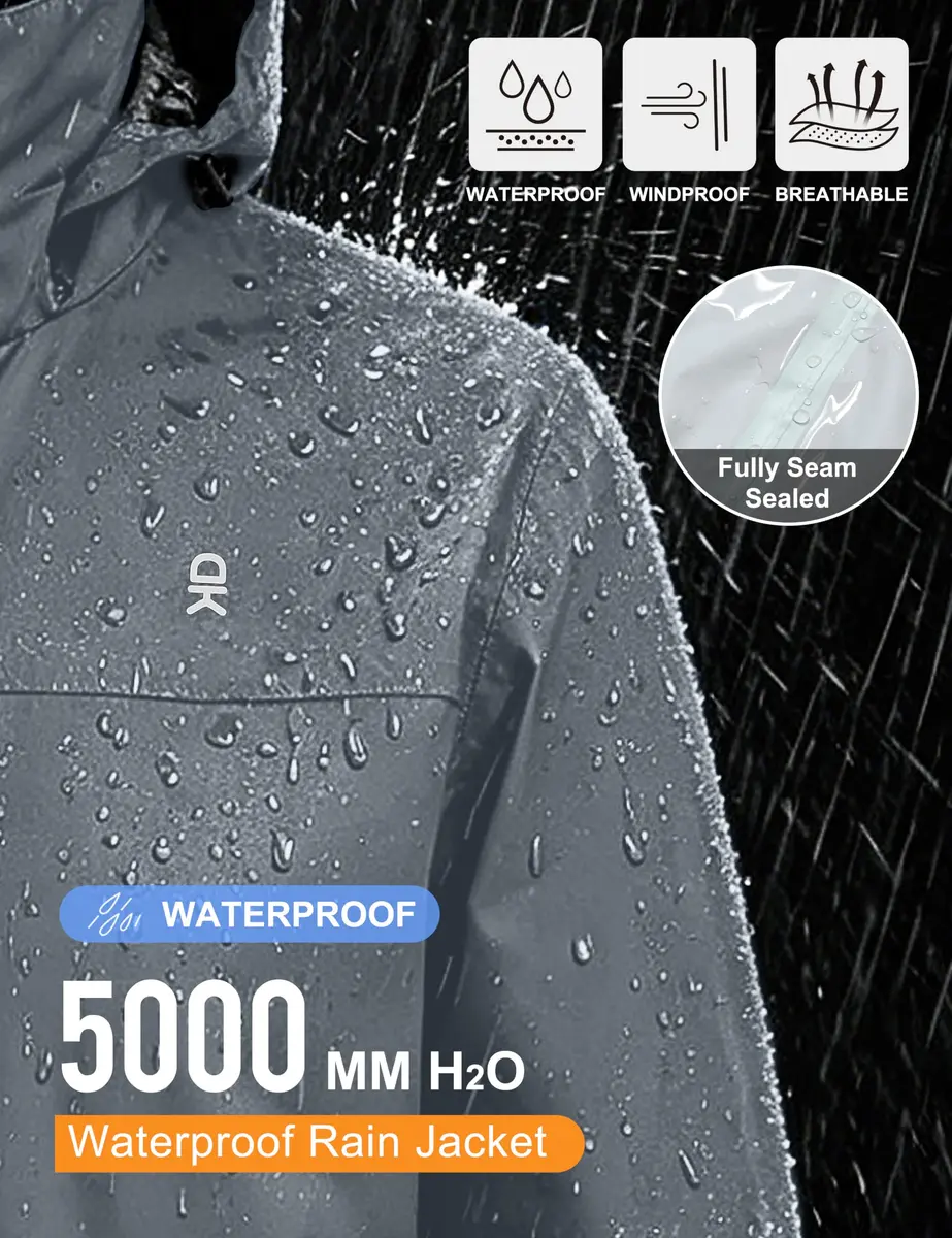 Little Donkey Andy Men's Waterproof Rain Jacket Gray Large | Breathable & Windproof - view 3