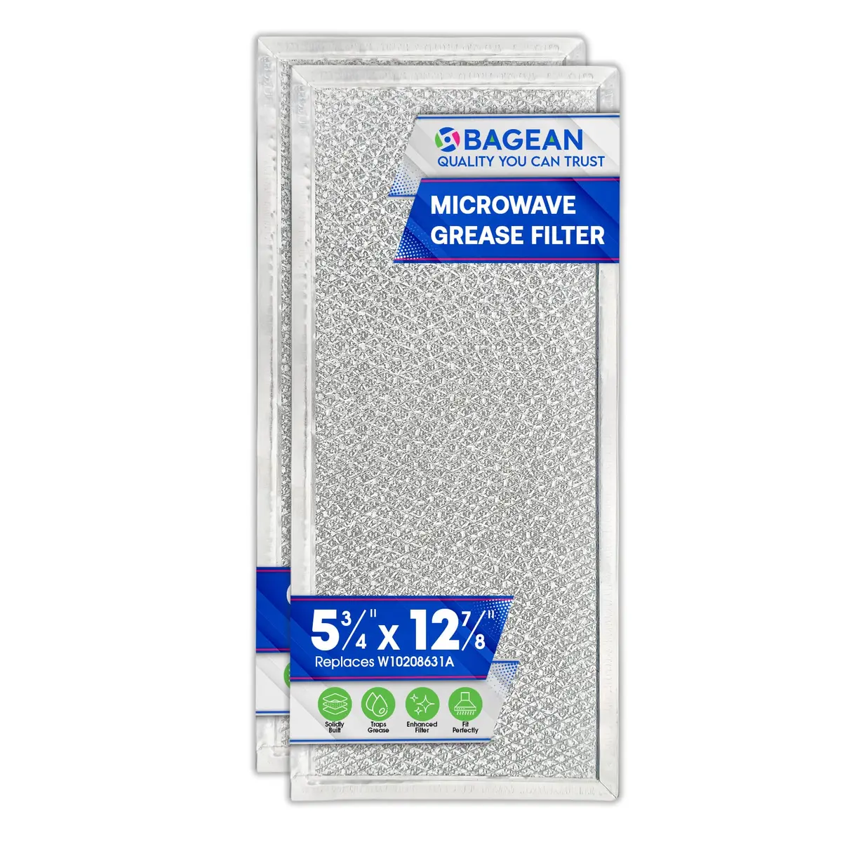 Bagean Microwave Grease Filter 33cm (12.9") x 15cm (5.8") Replacement for Whirlpool W10208631A | 2-Pack Aluminum Mesh - main product image