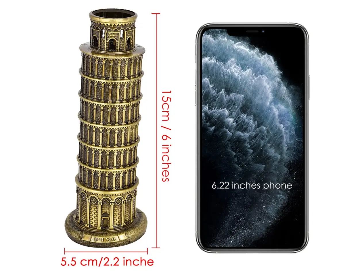 DS. DISTINCTIVE STYLE Metallic Leaning Tower of Pisa Statue 16cm (6 Inch) | Authentic Italian Landmark Replica - view 2