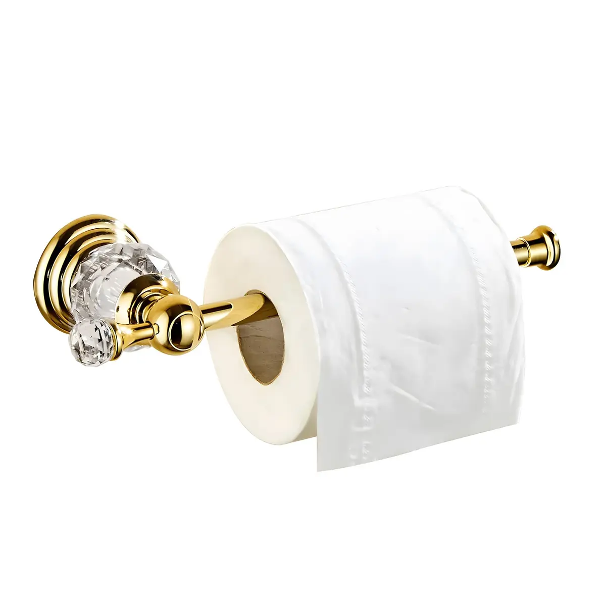 BATHSIR Crystal Toilet Paper Holder Gold Toilet Roll Holder Modern Bathroom Accessories Zinc Alloy Tissue Hanger Wall Mounted | Contemporary Style - main product image