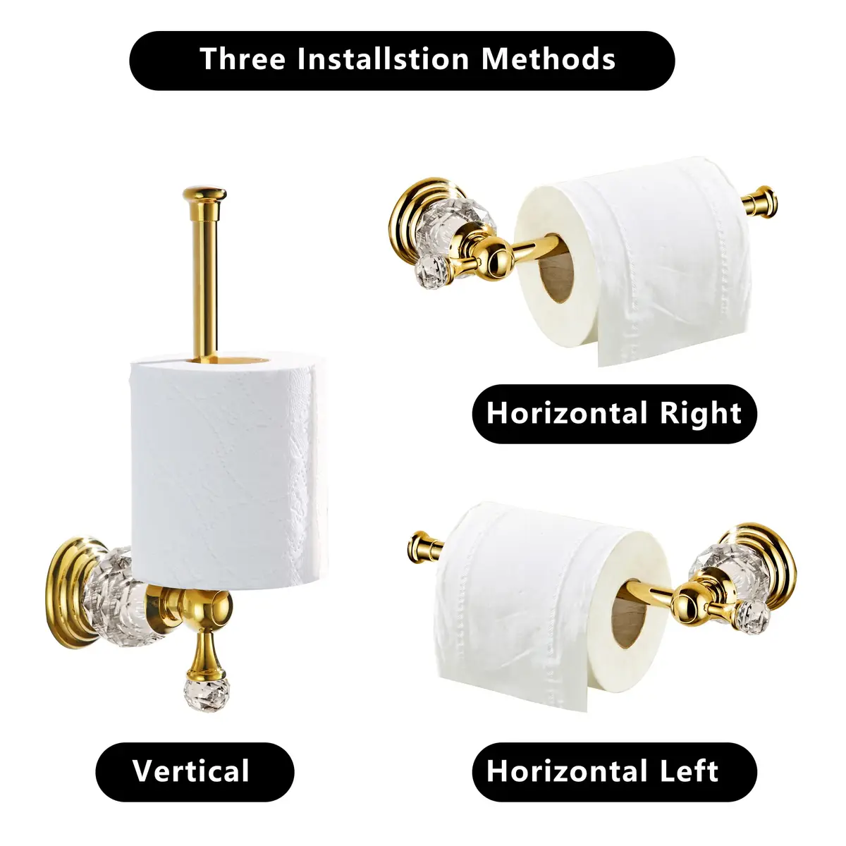 BATHSIR Crystal Toilet Paper Holder Gold Toilet Roll Holder Modern Bathroom Accessories Zinc Alloy Tissue Hanger Wall Mounted | Contemporary Style - view 5