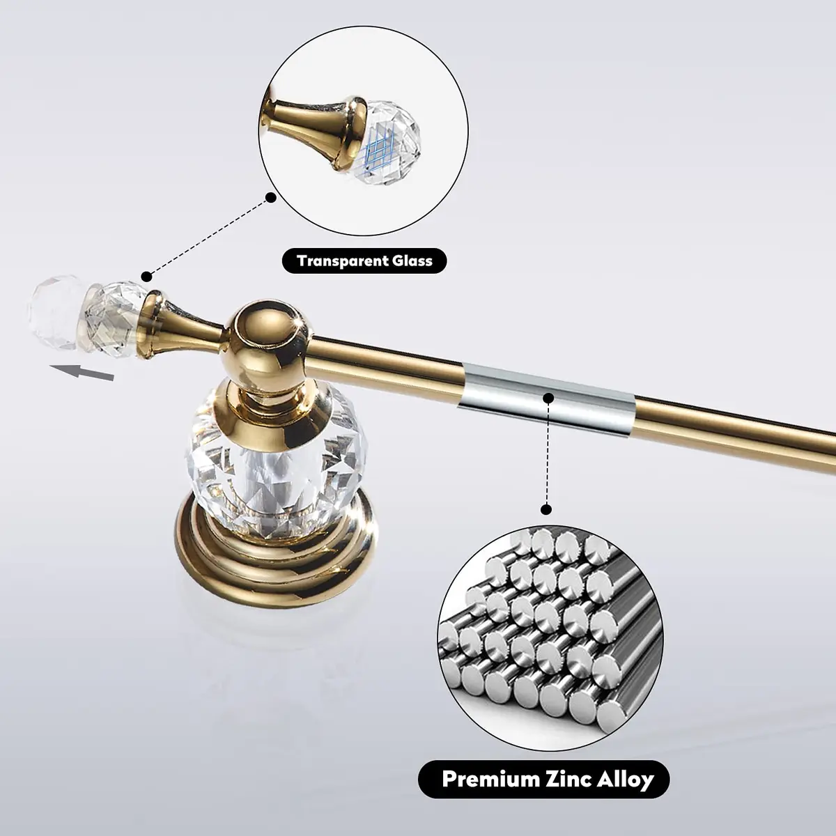 BATHSIR Crystal Toilet Paper Holder Gold Toilet Roll Holder Modern Bathroom Accessories Zinc Alloy Tissue Hanger Wall Mounted | Contemporary Style - view 6